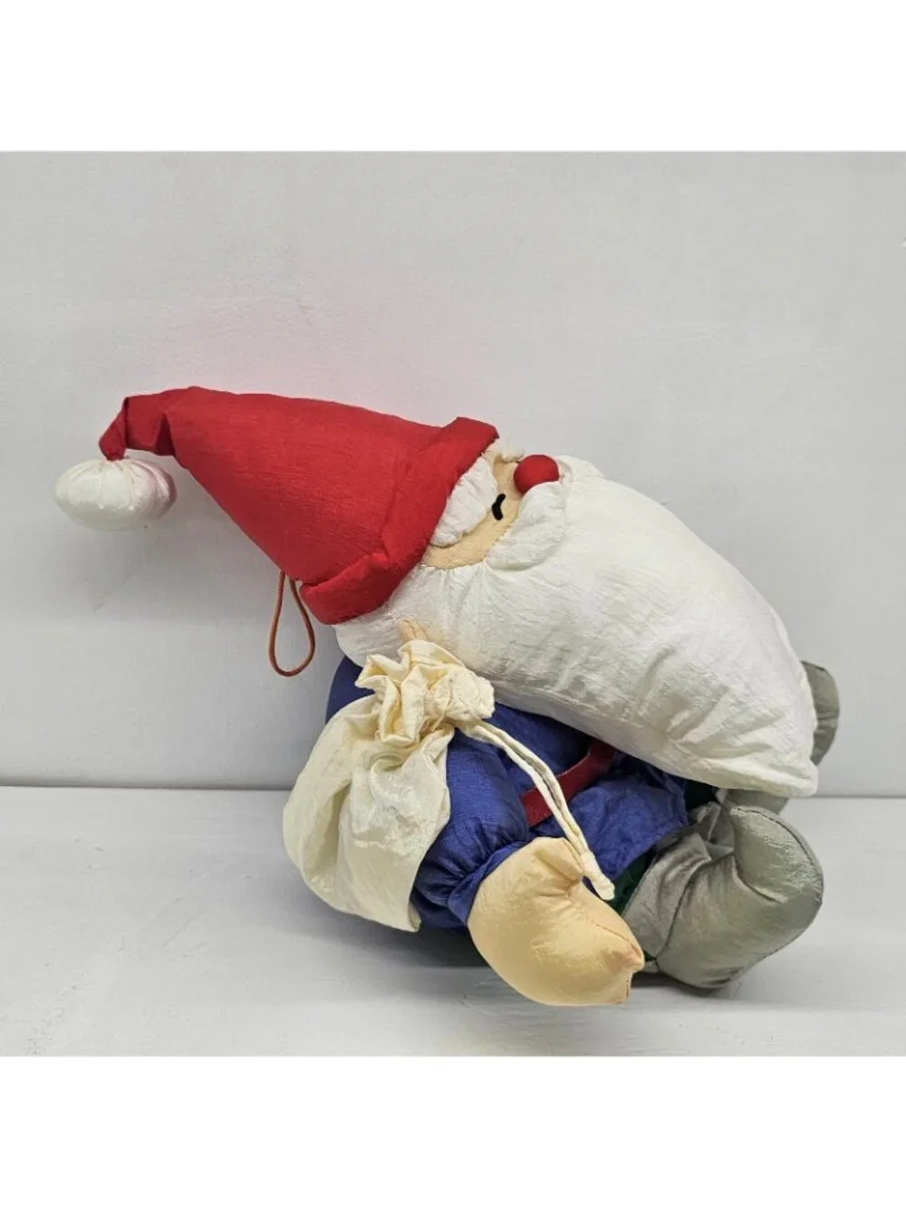Vintage Christmas Elf With Bag Nylon Puffy Stuffed Plush Toy Korea 1990's